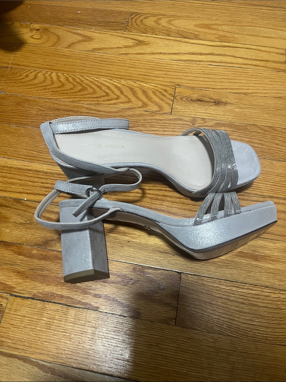 Pelle Moda Shimmery Silver Block Heel Sandals